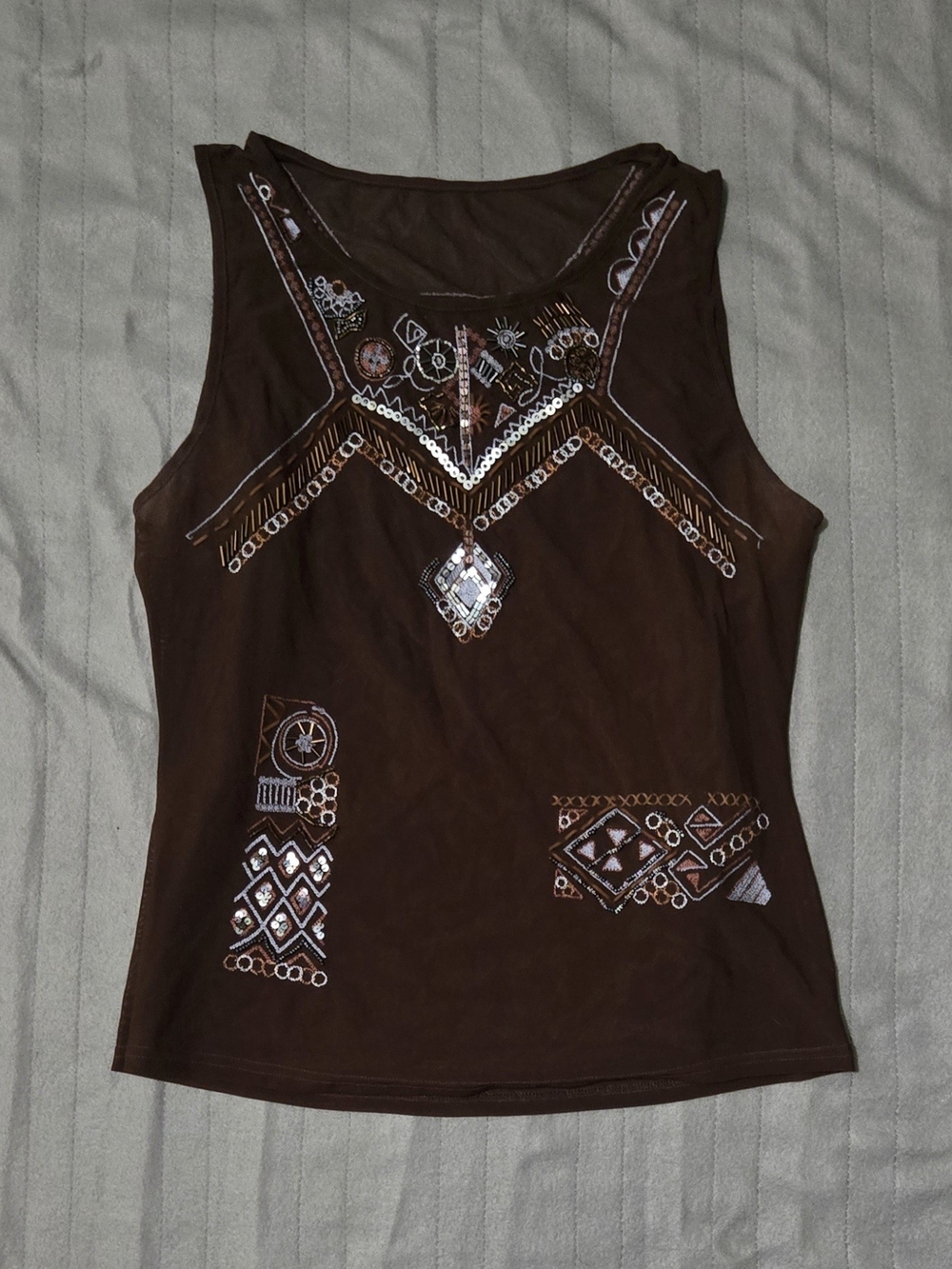 Women’s Brown Embroidered Sleeveless Top